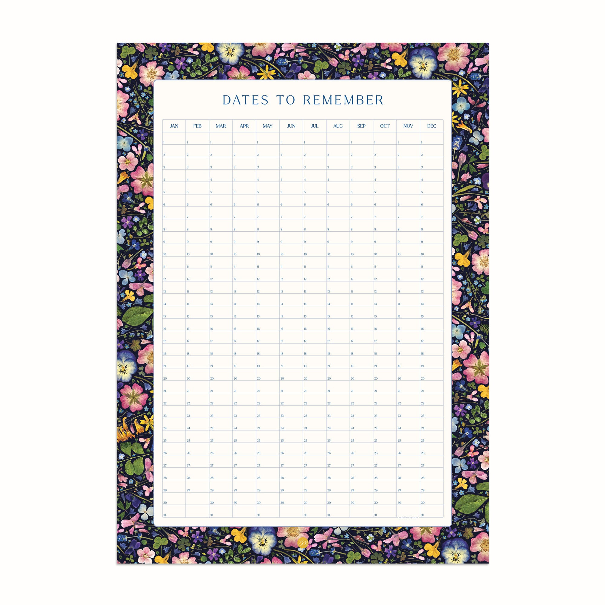 Floral art perpetual calendar for recording special moments like birthdays and anniversaries, ideal for nature lovers and organisers alike. Featuring a detailed press flower design.