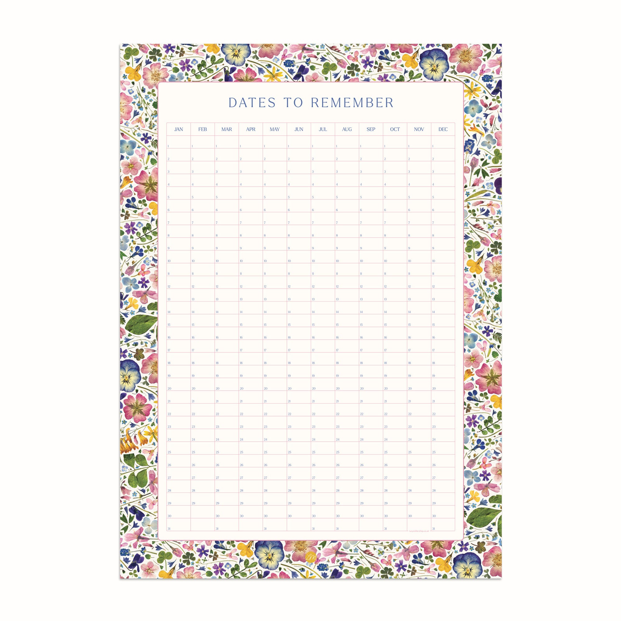 Pressed flower wall calendar with a timeless botanical design, ideal for adding a touch of natural beauty and elegance to any room, year after year.