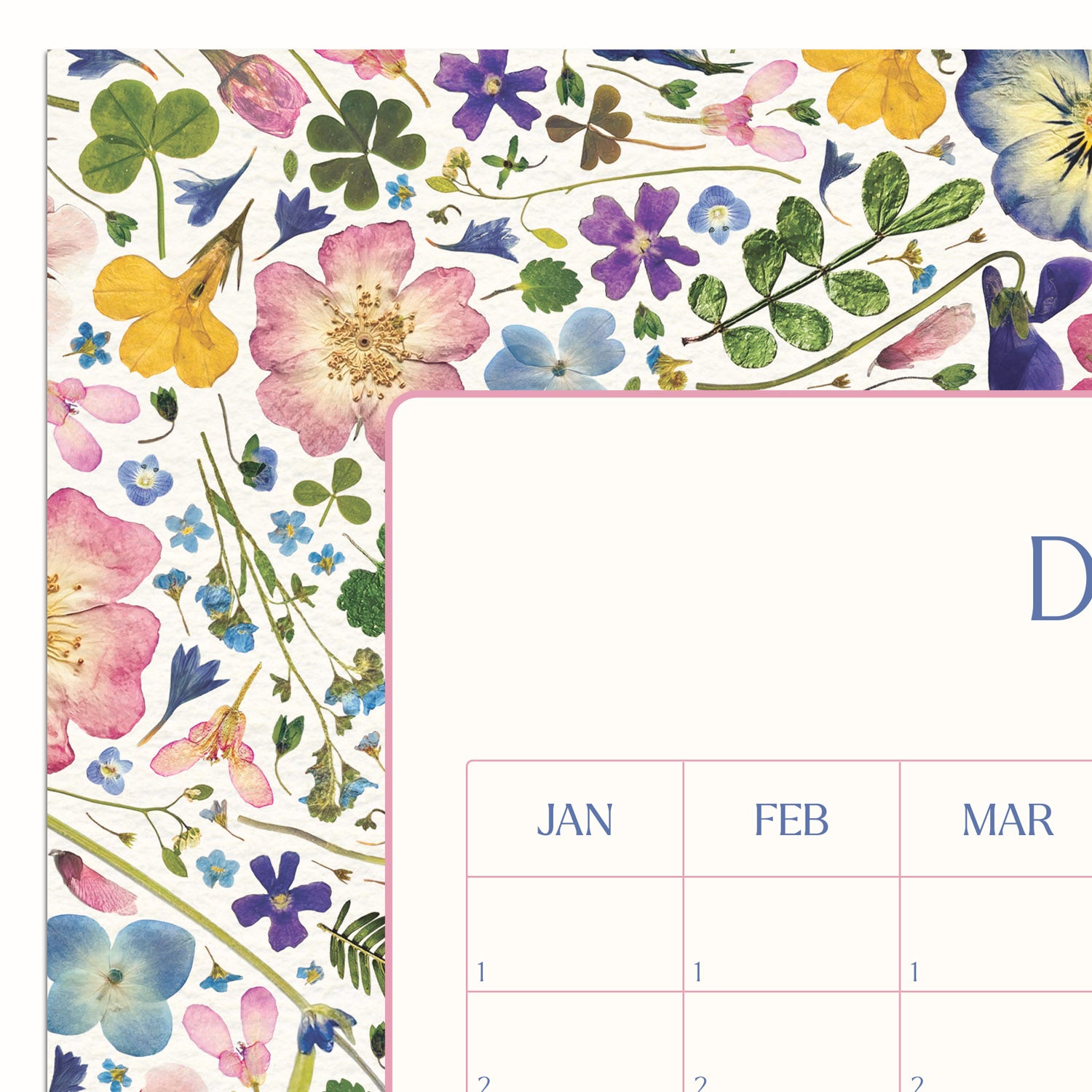 Close-up of floral perpetual calendar, designed to help remember birthdays, anniversaries, and special dates; a meaningful gift for flower lovers and garden enthusiasts.